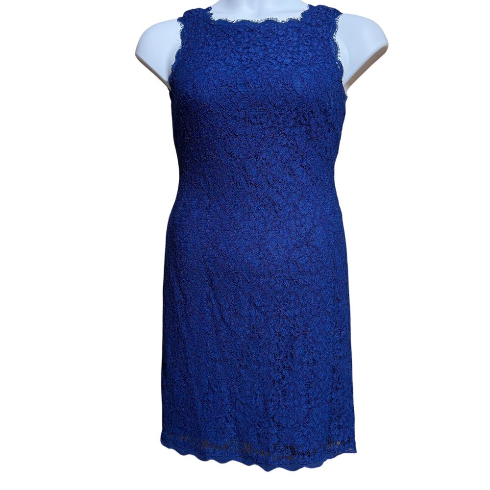 Adrianna Papell Evening Royal Blue‎ Bateau Neck Lace Sheath Dress - Size 4
